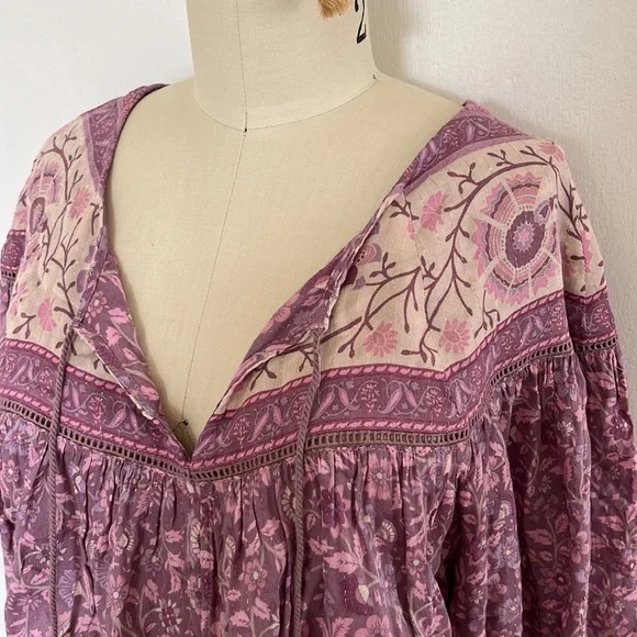 Spell Dahlia Tiered Midi Peasant Dress in Mulberry Pink/Purple Floral, Small EUC - Picture 6 of 16